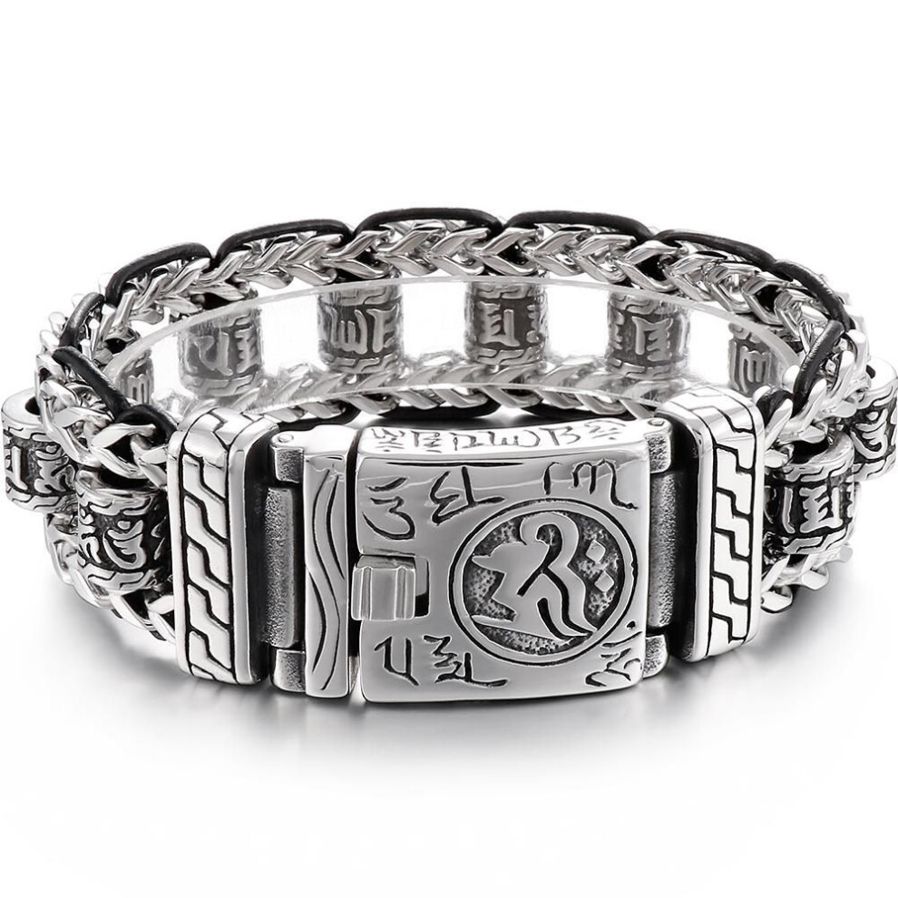 Men's Religious Bracelet 22mm Buddhist Scripture Chain Men's Bracelet Leather Bracelet Hand Jewelry