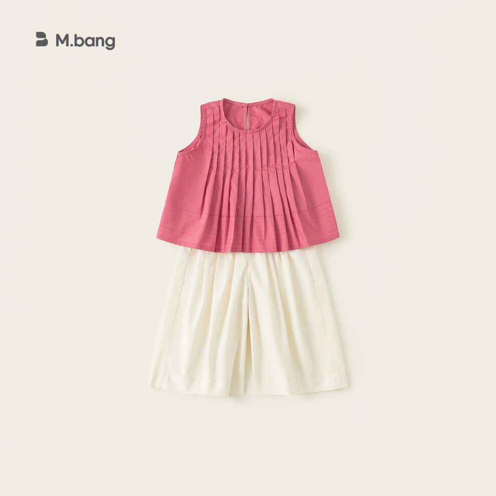 (Pink,120Cm)Juego De Dos Piezas De Verano Plisado Sin Mangas De Color Liso Simple Para NiñOs-image