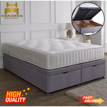 (Black plush, King 5ft) Ottoman Divan Bed Base with Storage Plush Velvet Upholstered Gas Lift Base No Mattress Hand Made UK Sizes