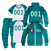 (001 Coat+Pants+T shirt, 140cm) Kids Squid Season 2 Survival Game Hoodie Pullover Tops+Pants Sport Casual Sets