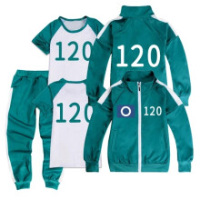 (120 Coat+Pants+T shirt, 160cm) Kids Squid Season 2 Survival Game Hoodie Pullover Tops+Pants Sport Casual Sets