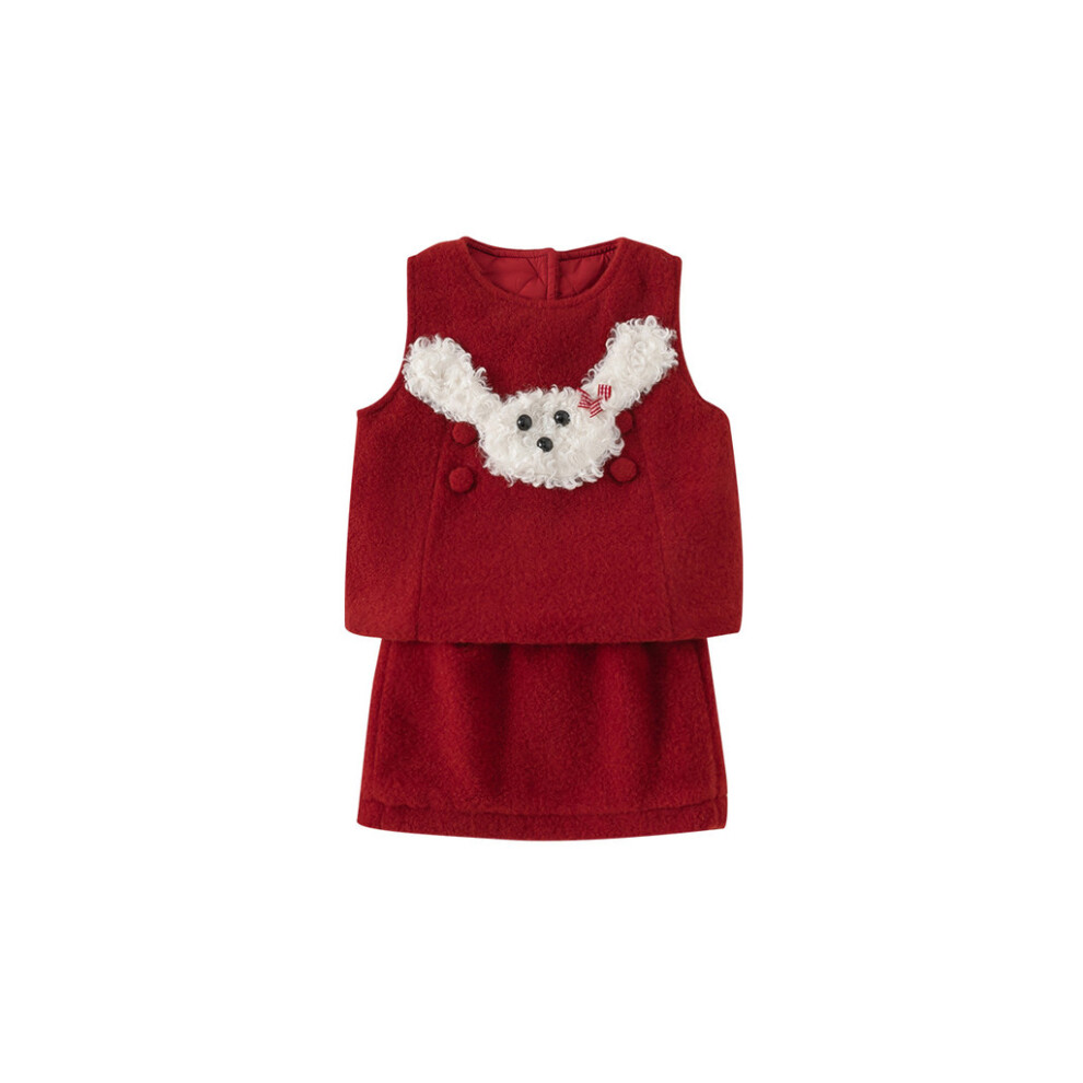 (120cm)Joli gilet peluche décoratif lapin dessin animé jupe courte ensemble enfants Noël