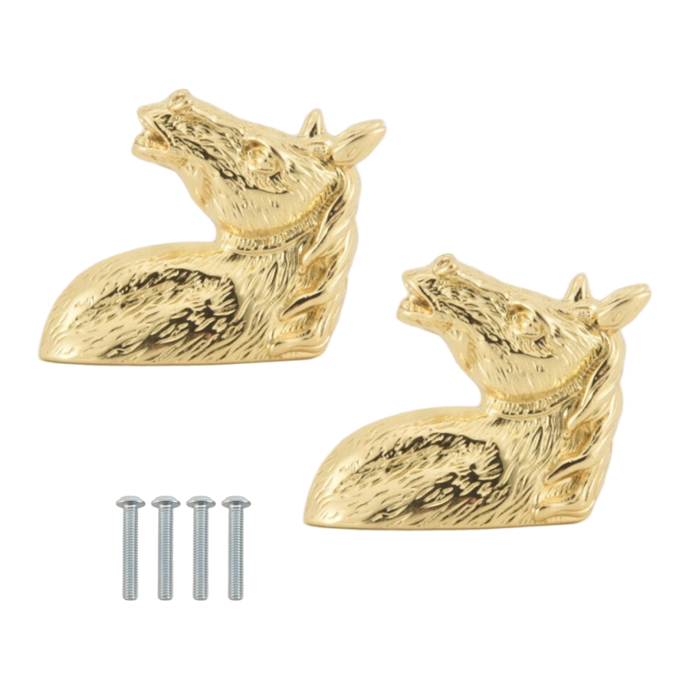 2Pcs Antique Door Handles Animal Handle Horse Zinc Alloy(Golden) 4762215935176