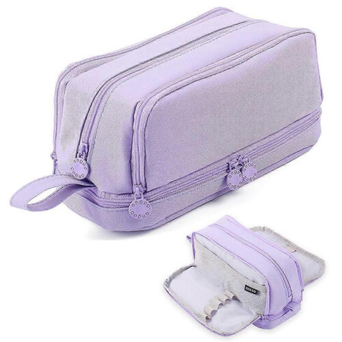 Primary and secondary school students' pencil case--382 purple-double-layer double window