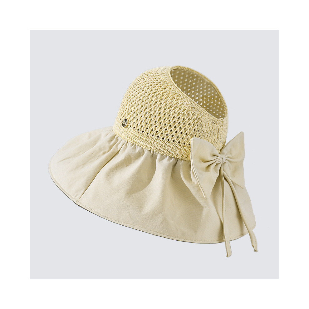 (Beige)Chapeau de pêcheur nœud protection solaire été large bord femmes extérieur vêtement respirant