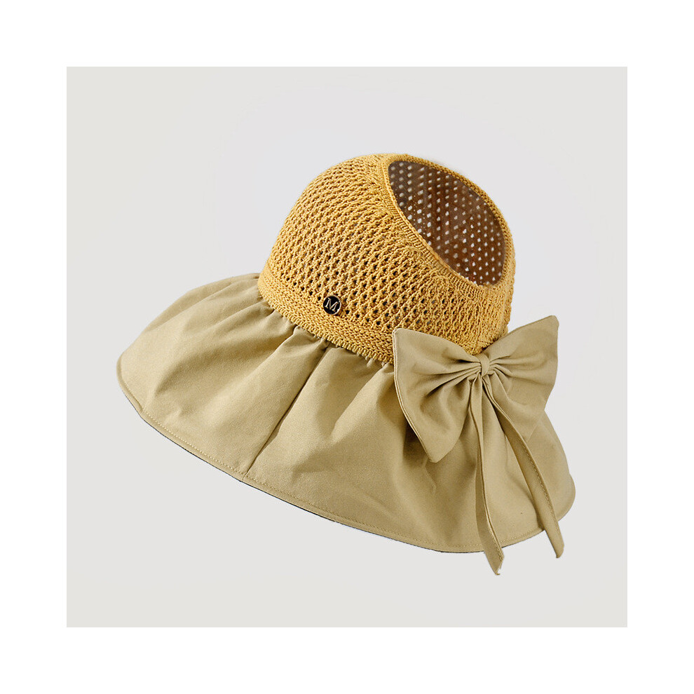 (Khaki)Chapeau de pêcheur nœud protection solaire été large bord femmes extérieur vêtement respirant