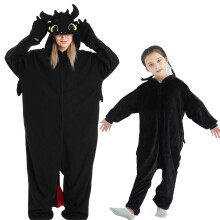 (L) Kigurumi Dragon Pajamas One Piece Black Pajamas For Men Women Animal Jumpsuit Halloween Costume