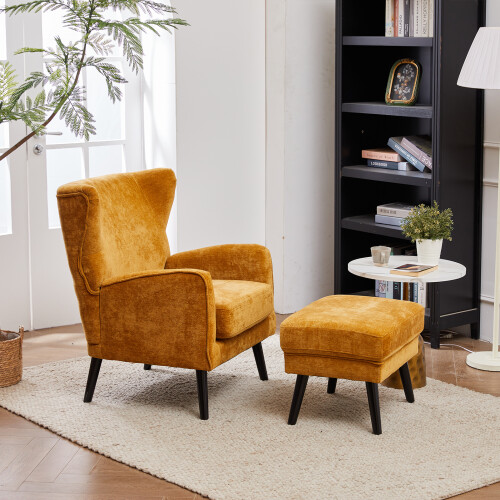 Living And Home (Yellow) Upholstered Leisure Chair with Footstool 2