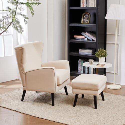 Living And Home (Beige) Upholstered Leisure Chair with Footstool 2
