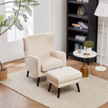 (Beige) Upholstered Leisure Chair with Footstool