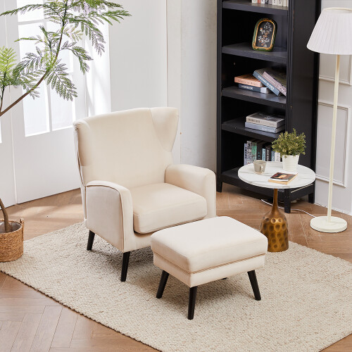 Living And Home (Beige) Upholstered Leisure Chair with Footstool