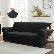 (Black) 2 Seater Elastic Sofa Cover Washable Anti-slip T-Shaped Design Stretchable Couch Protector