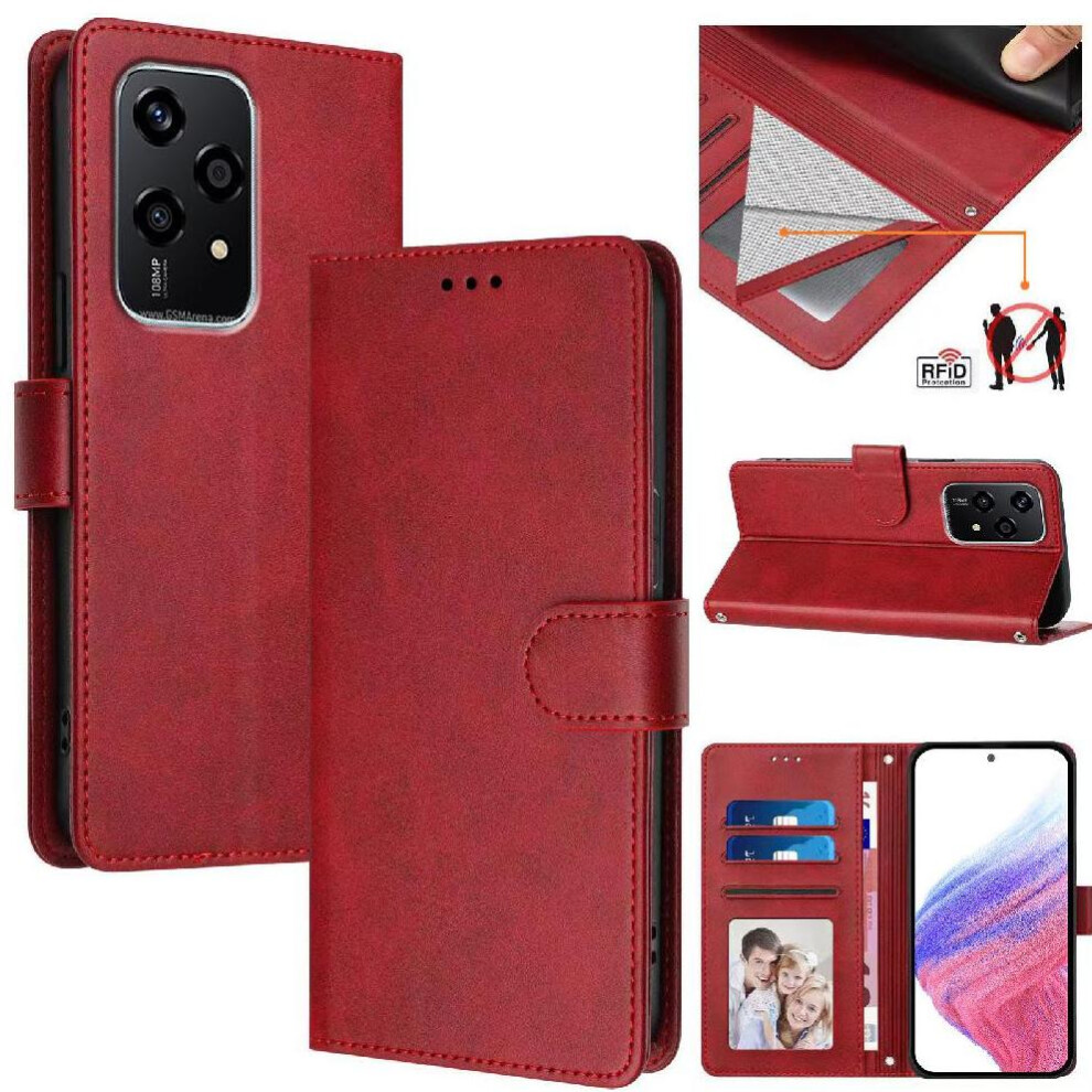 (Red) Classic Style Flip Case For Honor 200 Lite Wallet Case Rfid Blocking Magnetic Closure Shockproof Card Holder Red 764563786817