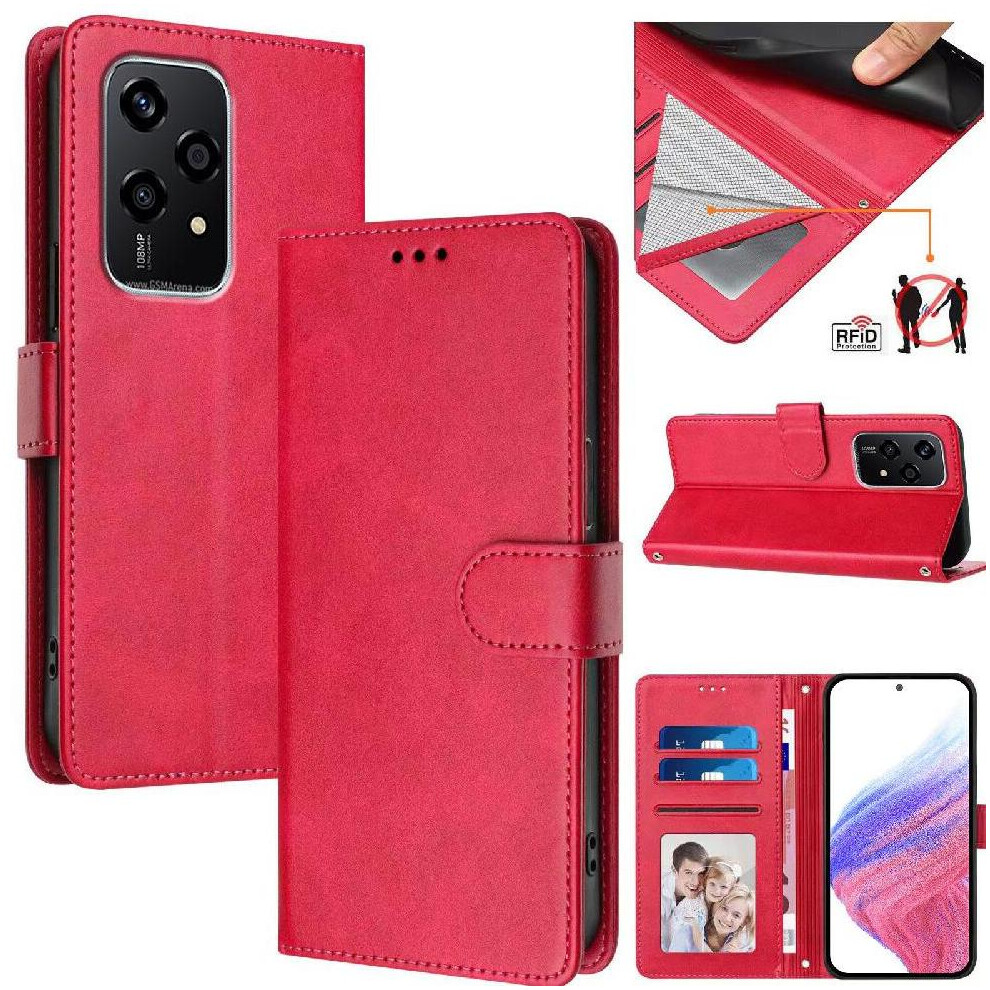 (Rose ) Classic Style Flip Case For Honor 200 Lite Wallet Case Rfid Blocking Magnetic Closure Shockproof Card Holder Red 764563786831