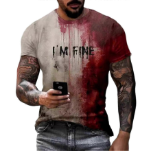(AL)T-shirt Halloween à manches courtes et col ras du cou pour homme, motif tache de sang, décontracté, effrayant, problème résolu, je vais