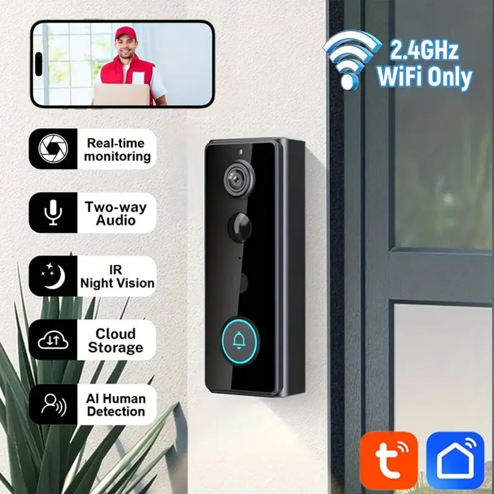 Wireless Video Doorbell Camera With Chime, 1080P Smart Wifi Door Bells Camera, Voice Changer, Pir Motion Detection, 2-Way Audio, Night Vision 882816766819