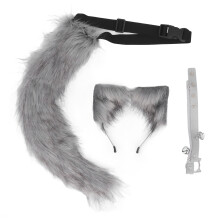 Dunkelgraue Katzenohren & Wolfsschwanz Cosplay-Set aus Kunstfell, Headdress, Halsband