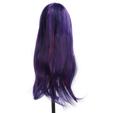 Perruque longue et lisse avec frange - Bleu-violet - Taille HT