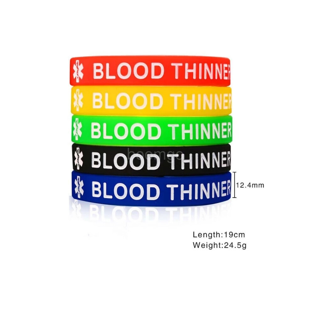 (BLOOD THINNER ?1?) Diabetic Medical Alert Bracelet Badge Type1 Type2 Diabetes Survival Silicone New