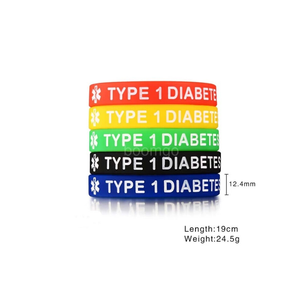 (Type 1 Diabetic) Diabetic Medical Alert Bracelet Badge Type1 Type2 Diabetes Survival Silicone New