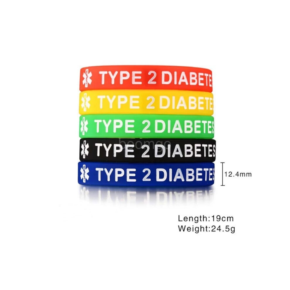(Type 2 Diabetic) Diabetic Medical Alert Bracelet Badge Type1 Type2 Diabetes Survival Silicone Hot