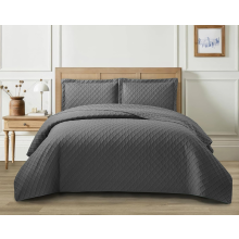 (Grey, Double/King) Diamond Quilted Bedspread Bed Throw Bedding Set