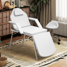 (White) HOMCOM 3 Section Adjustable Massage Table, Beauty Bed for Spa, Lash