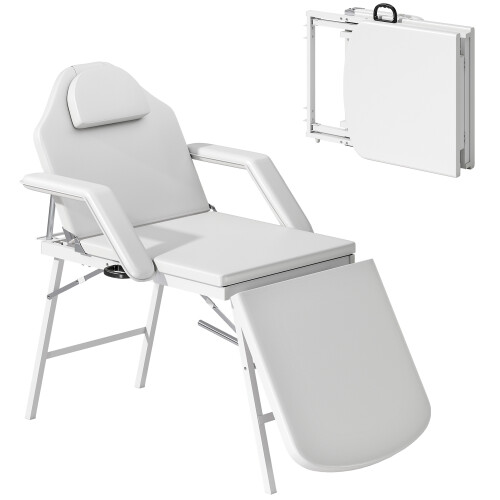 Homcom (White) HOMCOM 3 Section Adjustable Massage Table, Beauty Bed for Spa, Lash 1