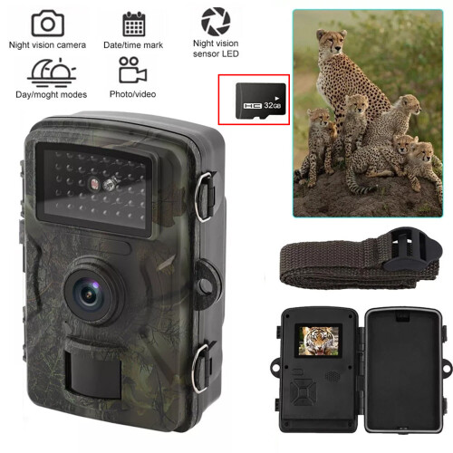 Trail Wildlife Camera with 32GB SD Card 1080P HD Hunting Cam PIR Night Vision UK