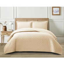 (Beige, Double/King) Diamond Quilted Bedspread Bed Throw Bedding Set
