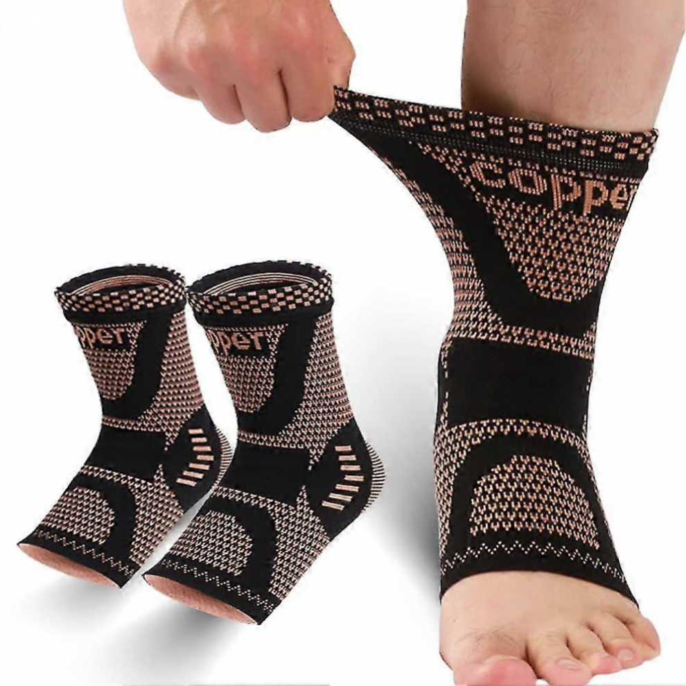 2pack Copper Ankle Brace, Copper Infused Ankle Support Compression Sleeve Compatible with Foot Pain Relief, Sprained Ankle