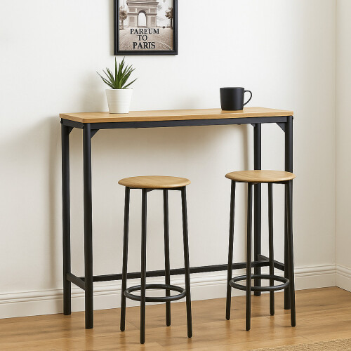 URBN Living (Oak, 3) CANCUN Bar Table & Stools Set Kitchen Dining Furniture 2