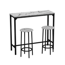 (White Marble, 3) CANCUN Bar Table & Stools Set Kitchen Dining Furniture