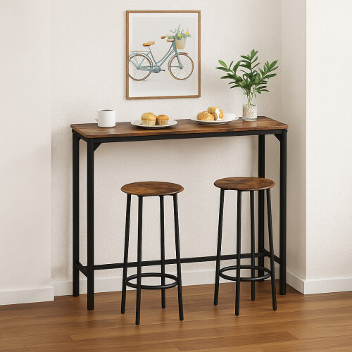 URBN Living (Rustic Brown, 3) CANCUN Bar Table & Stools Set Kitchen Dining Furniture 2