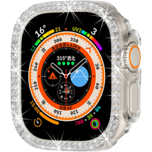 Yhteensopiva Apple Watch Ultra/Ultra 2 49mm kellokotelon kanssa, jossa strassikoristeinen kova PC-suojakehys - musta