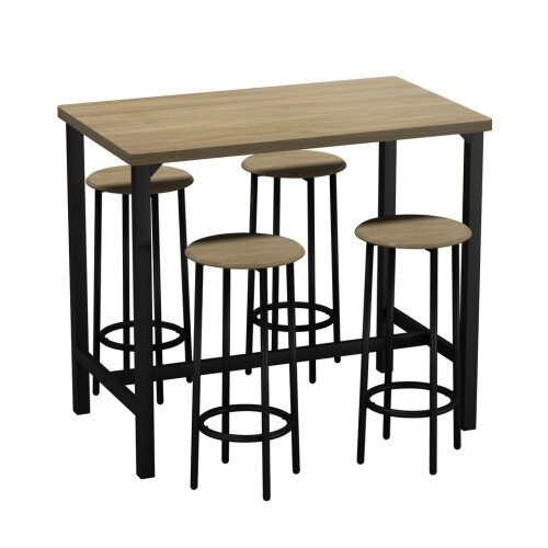 URBN Living (Oak, 5) CANCUN Bar Table & Stools Set Kitchen Dining Furniture