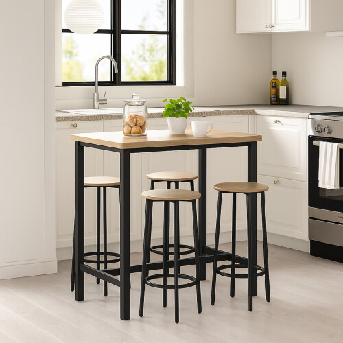 URBN Living (Oak, 5) CANCUN Bar Table & Stools Set Kitchen Dining Furniture 2
