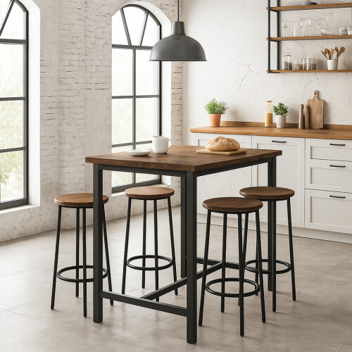 URBN Living (Rustic Brown, 5) CANCUN Bar Table & Stools Set Kitchen Dining Furniture 2
