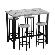 (White Marble, 5) CANCUN Bar Table & Stools Set Kitchen Dining Furniture