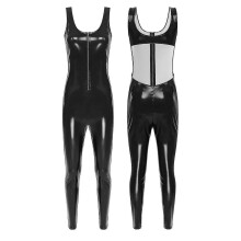 Combinaison en cuir verni sans manches pour femme, fermeture éclair, dos nu, effet mouillé, une pièce