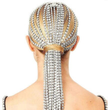 Rhinestone Head Chain For Women,long Tassel Crystal Headpiece Bridal Wedding Rhinestone Head Chain For
