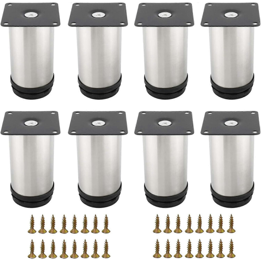 Lot de 8 pieds de meuble réglables de 100 mm, en acier inoxydable, robustes et résistants.