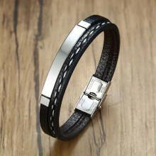 (BLOOD THINNER, 8.2 inch-Sliver) Personalized Engraving PU Leather Medical Alert ID Bracelet Wristband Women Mens Hot