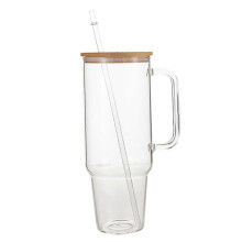40-Unzen-Glasbecher mit Henkel und Strohhalmdeckel, wiederverwendbarer transparenter Bubble-Tea-Becher,