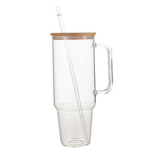 Γυάλινο ποτήρι 40oz με λαβή και καπάκι με καλαμάκι, επαναχ
