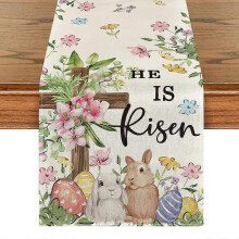 Bunny Eggs She's Risen Easter Seasonal Spring Tablecloth for Kitchen Dining Table Decoration 13x72 Inch