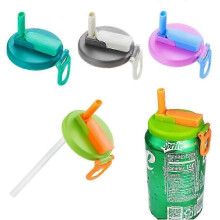 Lot de 4 couvercles anti-fuites en silicone pour canettes de soda avec pailles, sans BPA