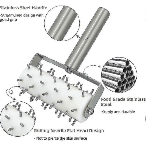 Pizza Dough Docker Roller Pins Pastry Dough Tool, Stainless Steel Handle Roller Pin Puncher For Cake 1