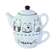 1 ensemble de théière à motif de chat, ensemble de tasses à thé créatives en céramique, meilleur cadeau