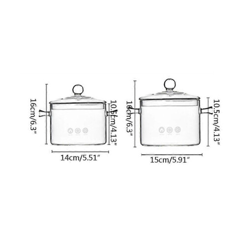 Olla sopera de vidrio resistente al calor de 1/1,3 l, apta para microondas, transparente, accesorios 1